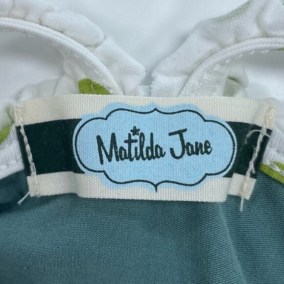 Matilda Jane Girls Green & White Polka Dot Ruffle Strap Tank Top 2 - Picture 2 of 4